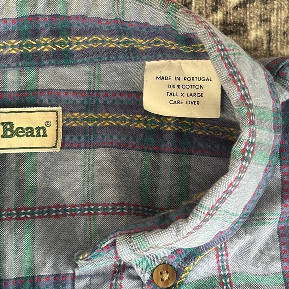 L.L. Bean Men's Blue Plaid Shirt XL Tall - Vintage - Picture 4 of 6